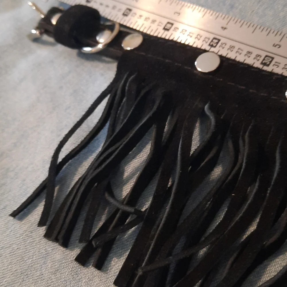 Black leather fringe collar 8 - 11 in